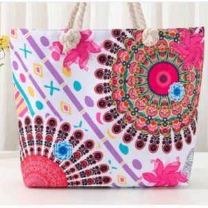 New  Medium Size Mandela Design Zipper Closure Lined Tote